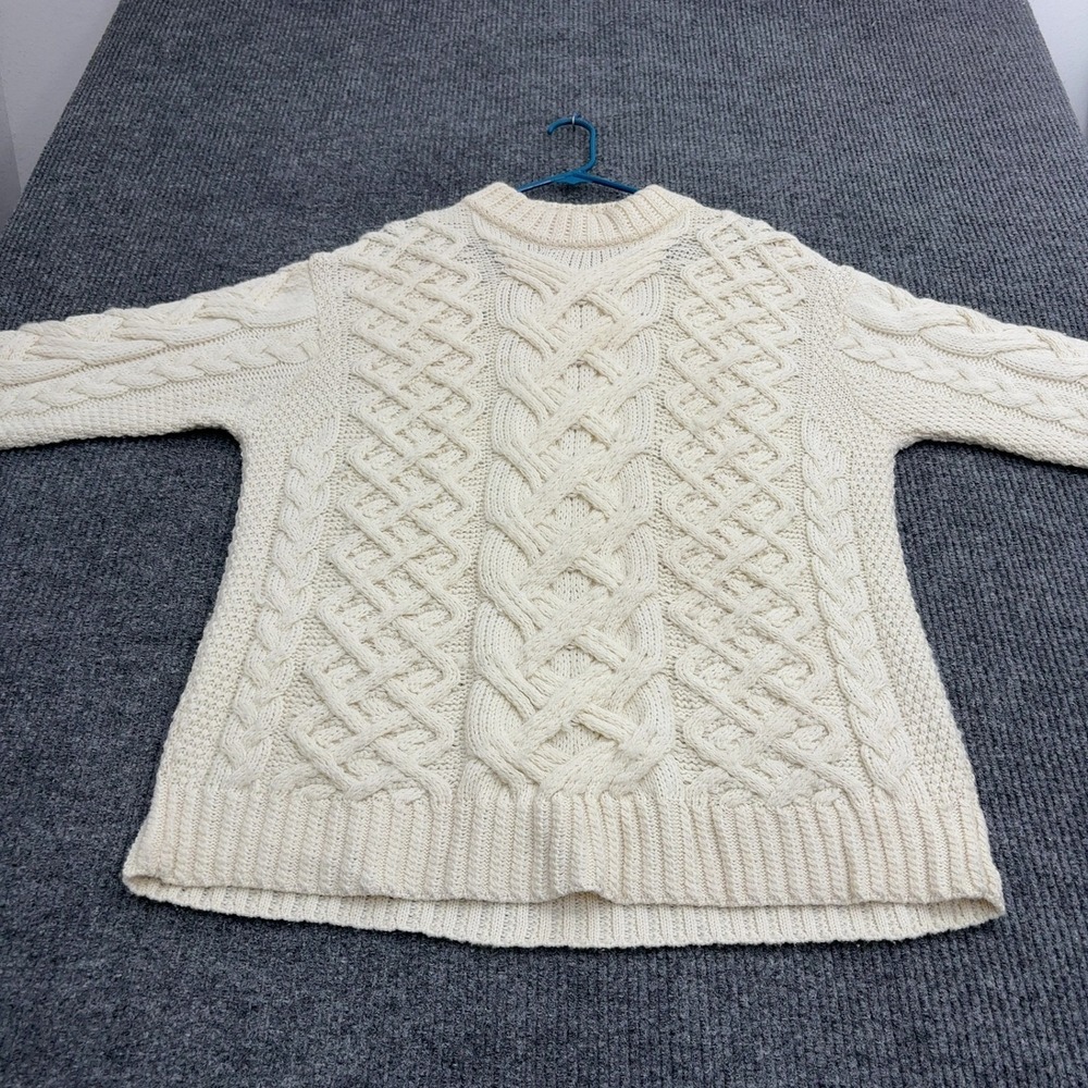 Aran Woollen Mills Sweater L Mens Ivory Merino Wool Cable Knit Fisherman Classic